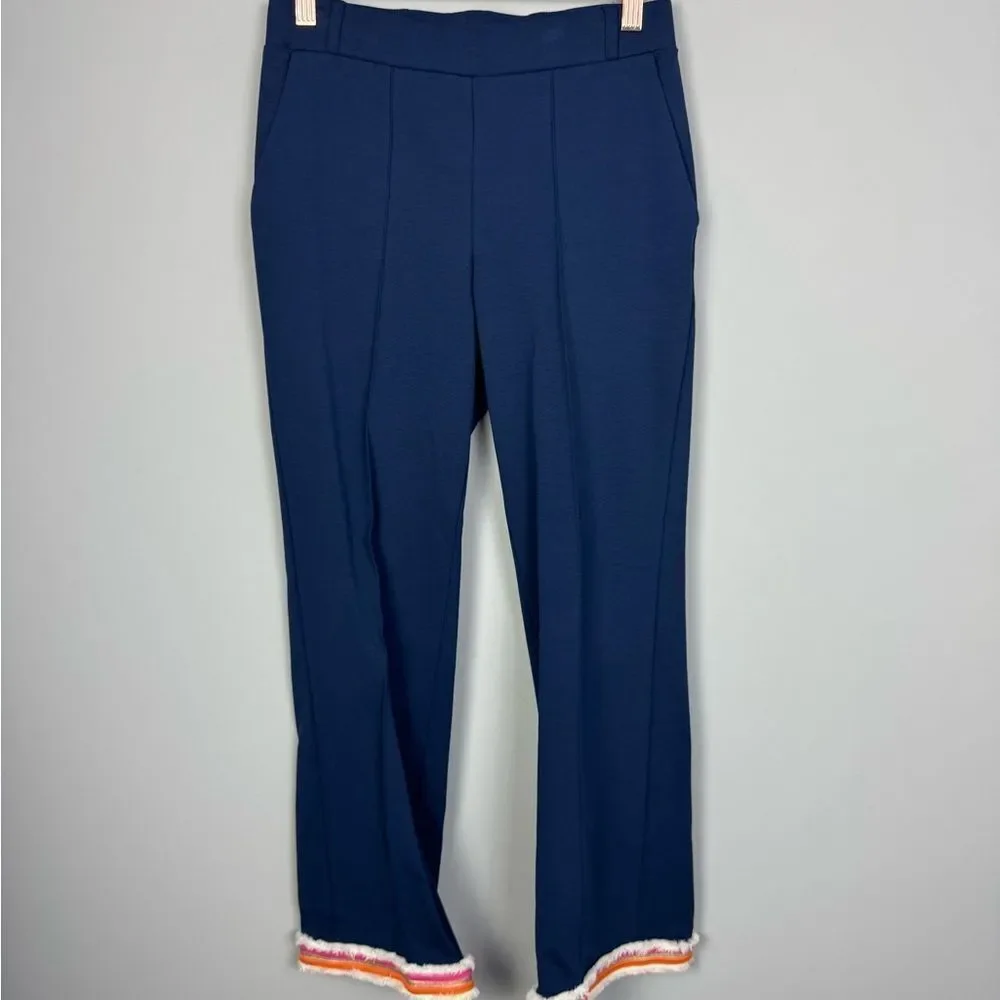 VILAGALLO | NEW Navy Blue Carole Flare Leg Pants Stripe Trim Women’s Size 38/4